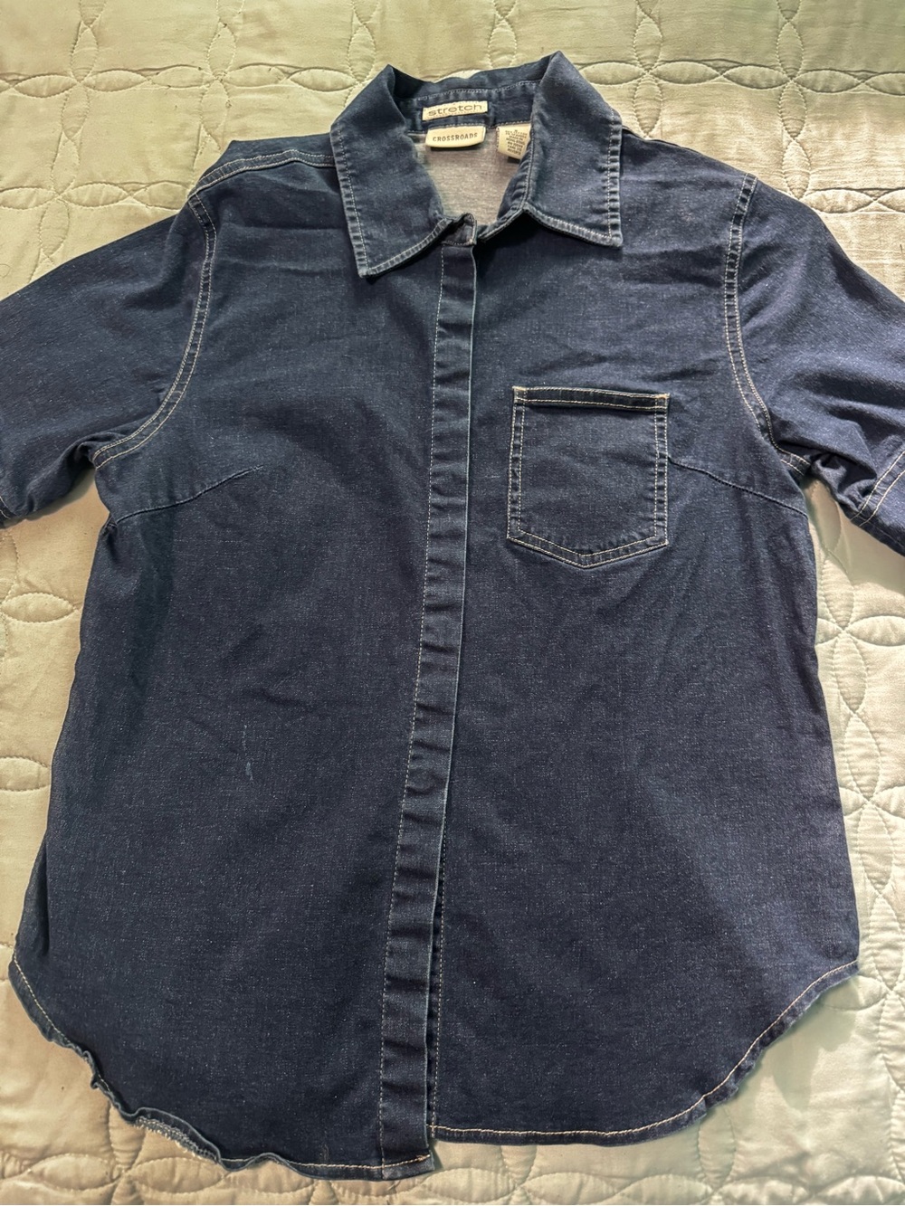 [Crossroads] Short-Sleeve Stretch Denim Shirt/Blouse - Size 8